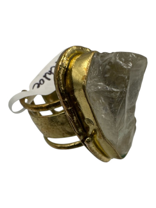 Zoe & Chloe and Co Clear & Gold Gold Plated Quartz Stone Chunky Ring Clear & Gold