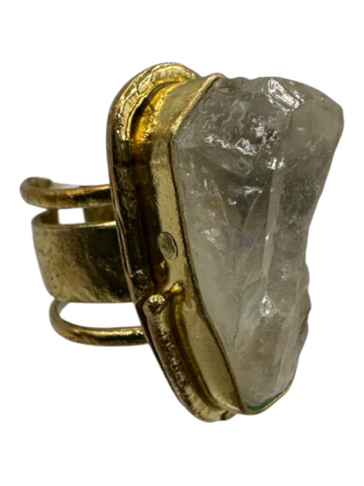 Zoe & Chloe and Co Clear & Gold Gold Plated Quartz Stone Chunky Ring Clear & Gold