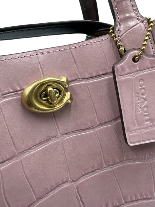 Coach Light Purple Leather Coated Croc Embossed Gold Hardware Crossbody Bag Light Purple / XS