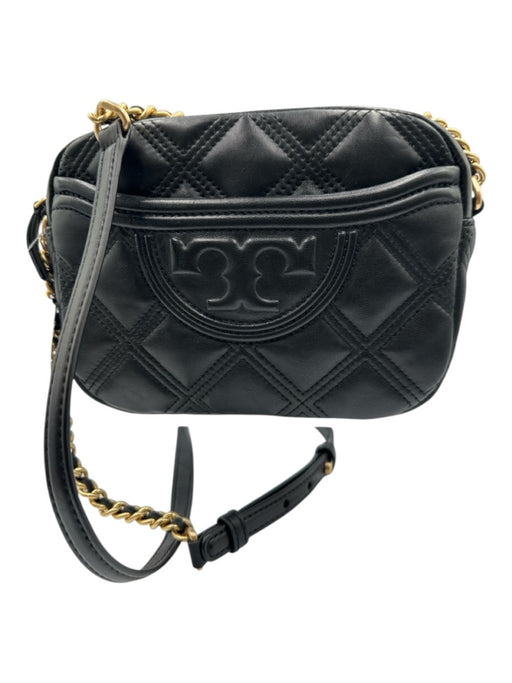 Tory Burch Black Leather Quilted Logo GHW Crossbody Bag Black / XS