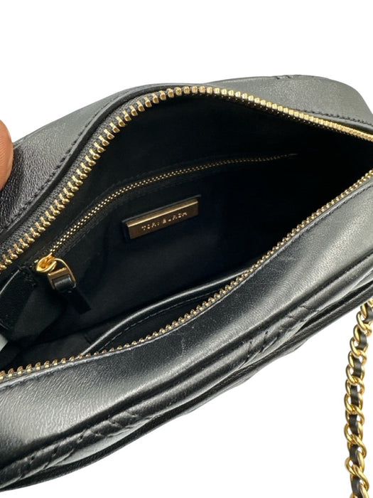 Tory Burch Black Leather Quilted Logo GHW Crossbody Bag Black / XS