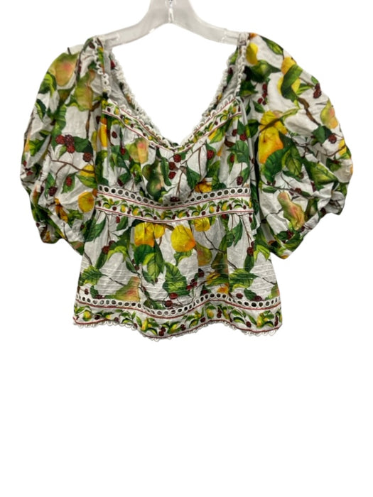 Farm Rio Size Small Yellow, Green, Red Cotton Half Puff Sleeve Fruit Lace Top Yellow, Green, Red / Small