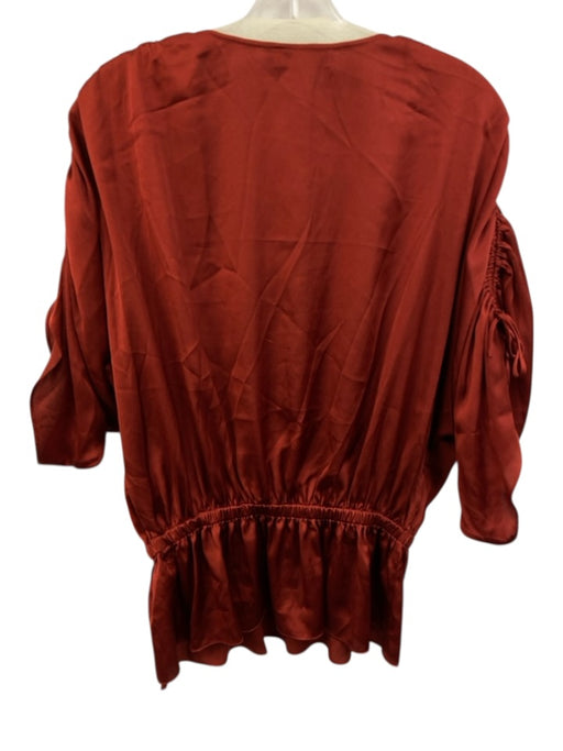Ramy Brook Size Small Rust Red Polyester Half Sleeve Elastic Waist Satin Top Rust Red / Small