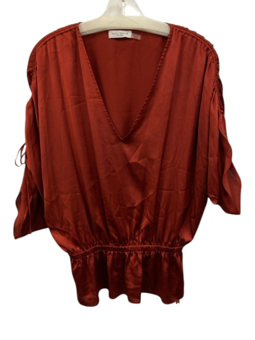Ramy Brook Size Small Rust Red Polyester Half Sleeve Elastic Waist Satin Top Rust Red / Small