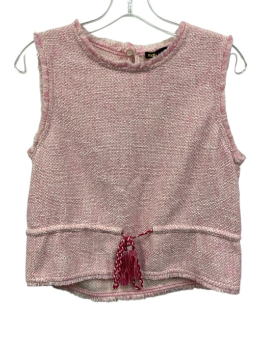 Maje Size 3 Pink Polyester Blend Sleeveless Tweed Drawstring Waist Fringe Top Pink / 3