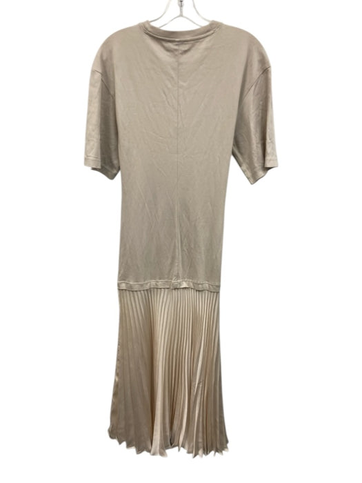 COS Size XS Taupe & Cream Cotton Short Sleeve Pleated Drop Waist Midi Dress Taupe & Cream / XS