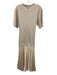 COS Size XS Taupe & Cream Cotton Short Sleeve Pleated Drop Waist Midi Dress Taupe & Cream / XS