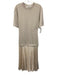 COS Size XS Taupe & Cream Cotton Short Sleeve Pleated Drop Waist Midi Dress Taupe & Cream / XS