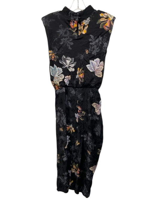ALLSAINTS Size 4 Black & Multi Viscose Sleeveless Floral Mock Neck Midi Dress Black & Multi / 4