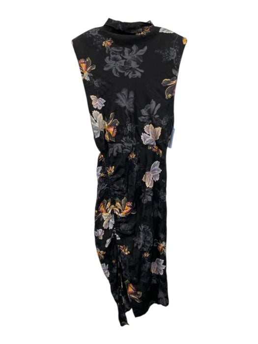 ALLSAINTS Size 4 Black & Multi Viscose Sleeveless Floral Mock Neck Midi Dress Black & Multi / 4