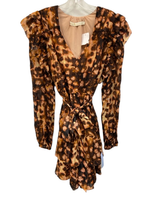 Marie Oliver Size Small Brown, Pink, White Viscose Blend Long Sleeve Dress Brown, Pink, White / Small
