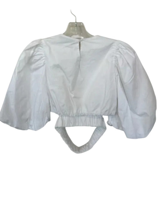 Lusana Size 2 White Cotton 3/4 Balloon Sleeve Cropped Top White / 2