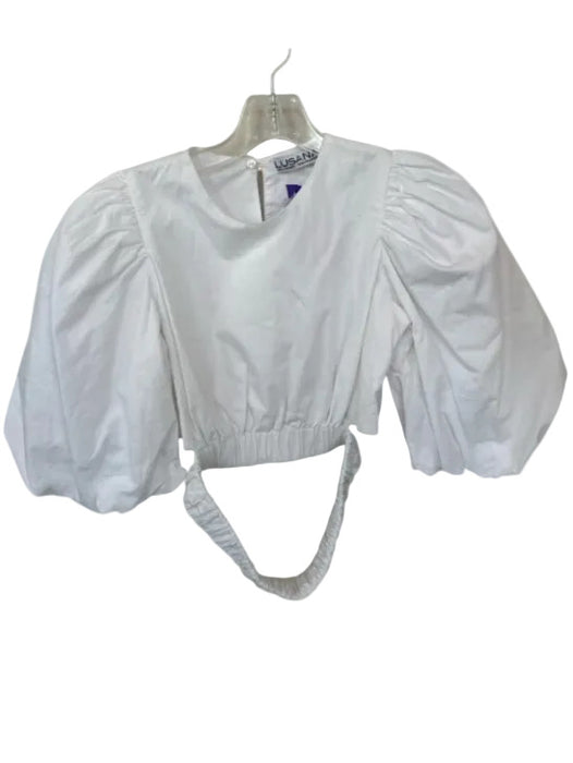 Lusana Size 2 White Cotton 3/4 Balloon Sleeve Cropped Top White / 2
