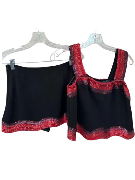 Queen of Sparkles Size XS Black & Red Cotton Blend Sequins Skort Skirt Set Black & Red / XS