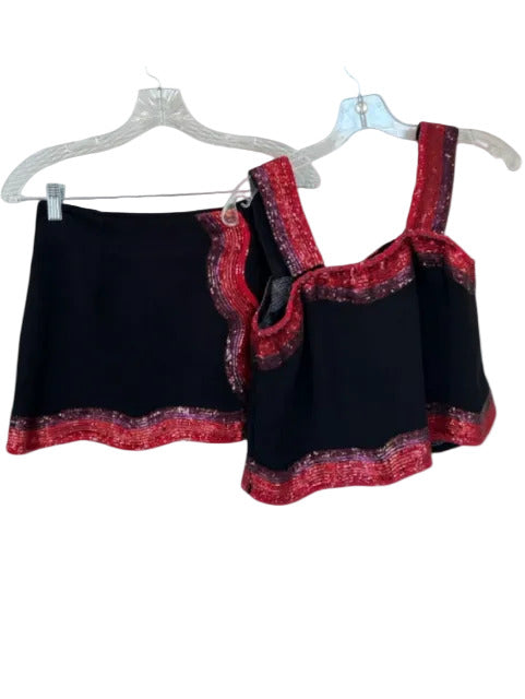 Queen of Sparkles Size XS Black & Red Cotton Blend Sequins Skort Skirt Set Black & Red / XS