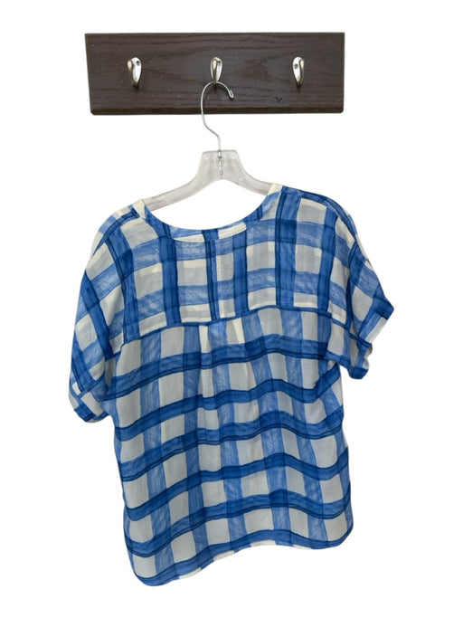 Maeve Size S Blue & Cream Silk Short Sleeve Checkered Top Blue & Cream / S