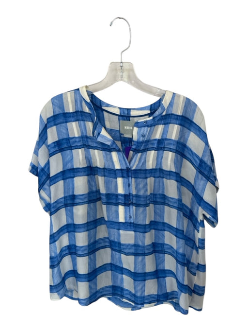 Maeve Size S Blue & Cream Silk Short Sleeve Checkered Top Blue & Cream / S