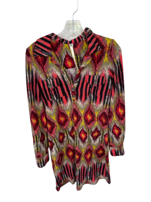 Uncle Frank Size XS Multi Long Sleeve Buttons Pockets Midi Dress Multi / XS