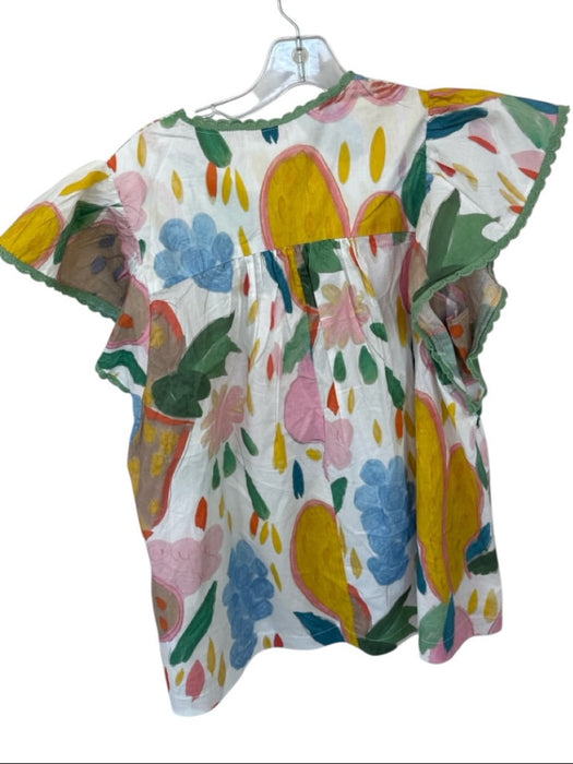 Umgee Size S Green & Multi Cotton Short Sleeve Flowers smocked neckline Top Green & Multi / S