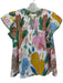 Umgee Size S Green & Multi Cotton Short Sleeve Flowers smocked neckline Top Green & Multi / S