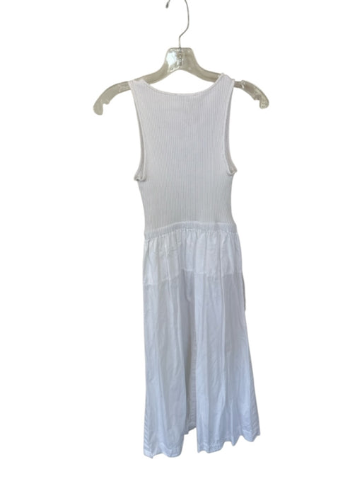 Zara Size S White Cotton Blend Sleeveless Ribbed Elastic Waist Maxi Dress White / S