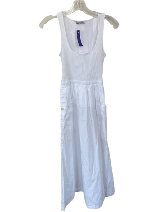 Zara Size S White Cotton Blend Sleeveless Ribbed Elastic Waist Maxi Dress White / S