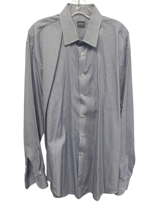 Armani Size L Blue & White Cotton Striped Button Up Men's Long Sleeve Shirt Blue & White / L