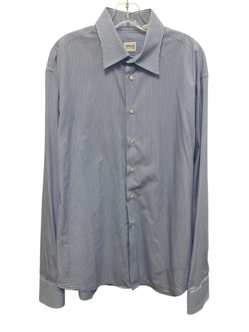 Armani Size L Blue & White Cotton Striped Button Up Men's Long Sleeve Shirt Blue & White / L
