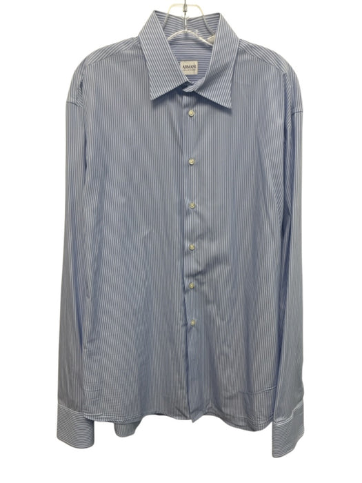 Armani Size L Blue & White Cotton Striped Button Up Men's Long Sleeve Shirt Blue & White / L
