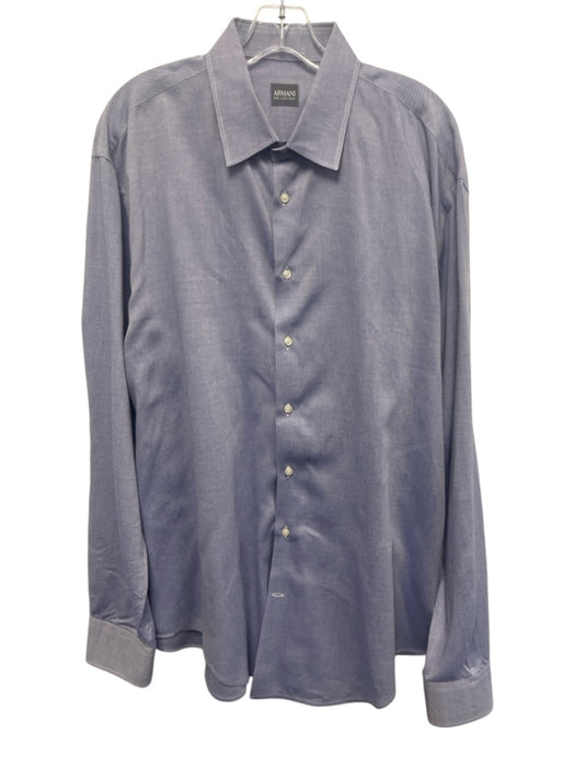 Armani Size 17.5 Blue Cotton Solid Button Up Point Collar Long Sleeve Shirt Blue / 17.5
