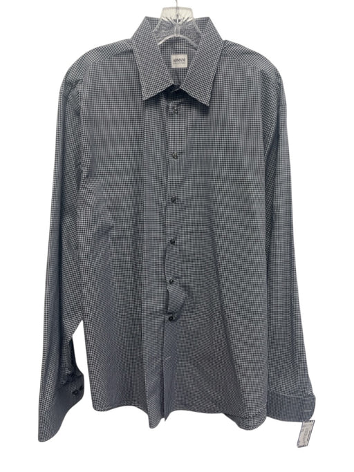 Armani Size 17.5 Gray & Black Cotton Plaid Button Up Men's Long Sleeve Shirt Gray & Black / 17.5