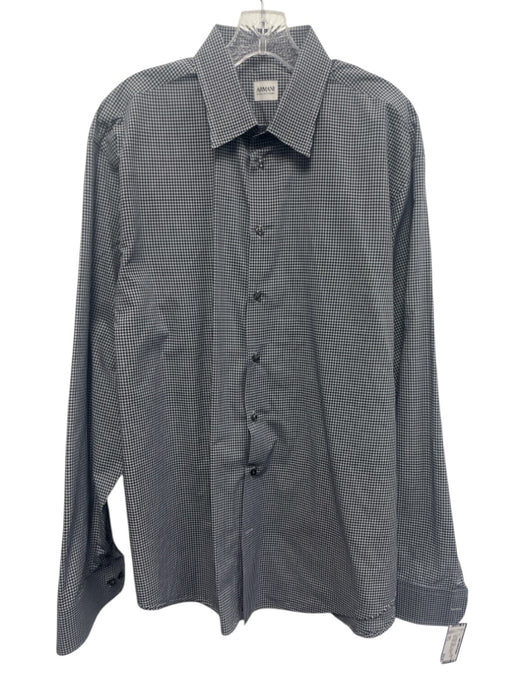 Armani Size 17.5 Gray & Black Cotton Plaid Button Up Men's Long Sleeve Shirt Gray & Black / 17.5