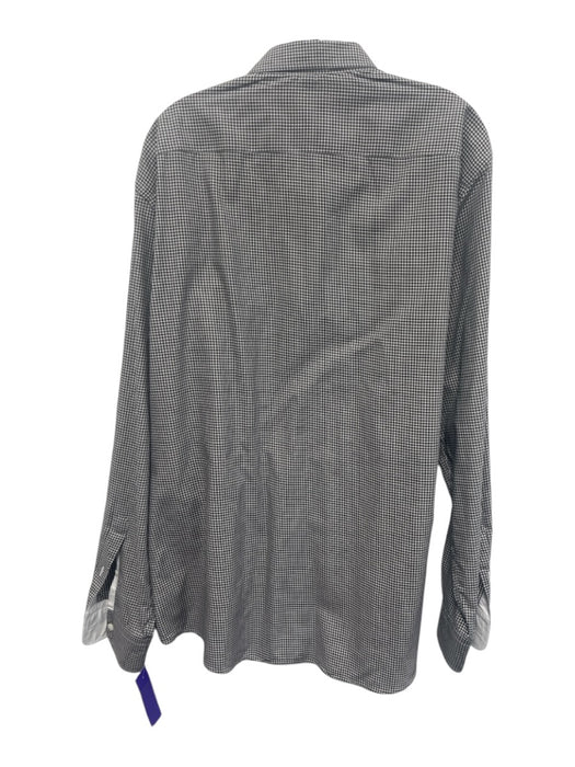 Zegna Size XXL Gray & White Cotton Plaid Spread Collar Men's Long Sleeve Shirt Gray & White / XXL