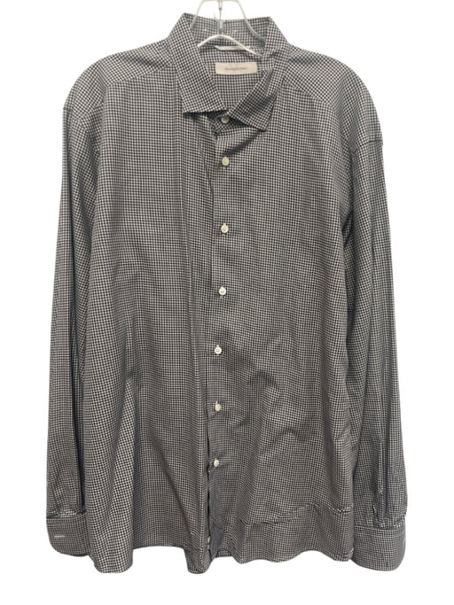 Zegna Size XXL Gray & White Cotton Plaid Spread Collar Men's Long Sleeve Shirt Gray & White / XXL