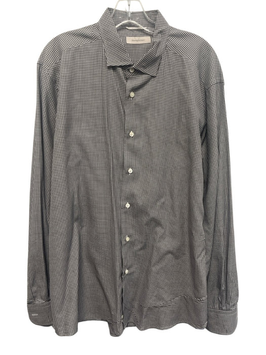 Zegna Size XXL Gray & White Cotton Plaid Spread Collar Men's Long Sleeve Shirt Gray & White / XXL