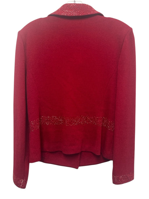 St. John Evening Size M / 10 Red Wool & Silk Rhinestone Jacket Wide Leg Pant Set Red / M / 10