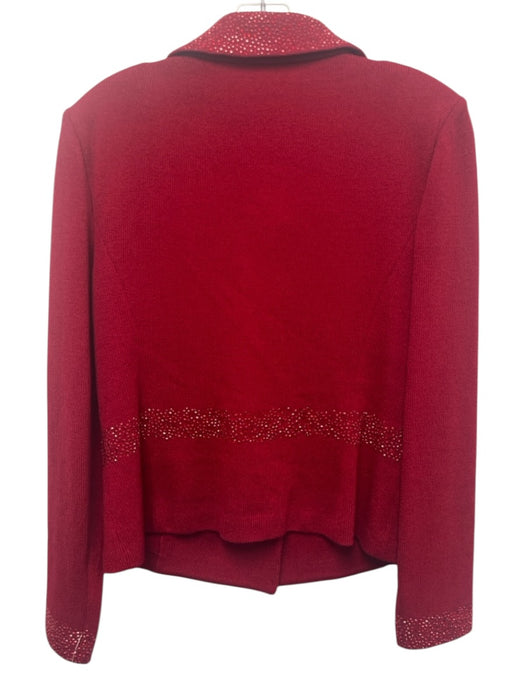 St. John Evening Size M / 10 Red Wool & Silk Rhinestone Jacket Wide Leg Pant Set Red / M / 10