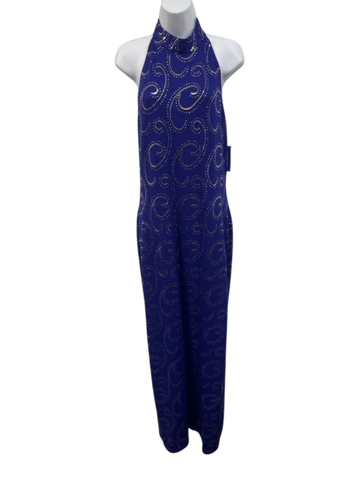 St John Evening Size M / 8 Royal Purple & Gold Wool Blend Knit Embellished Dress Royal Purple & Gold / M / 8