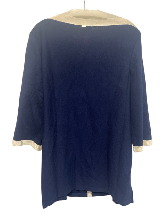St John Sport Size L Navy Blue & White Wool & Rayon 3/4 Sleeve Contrast Trim Top Navy Blue & White / L