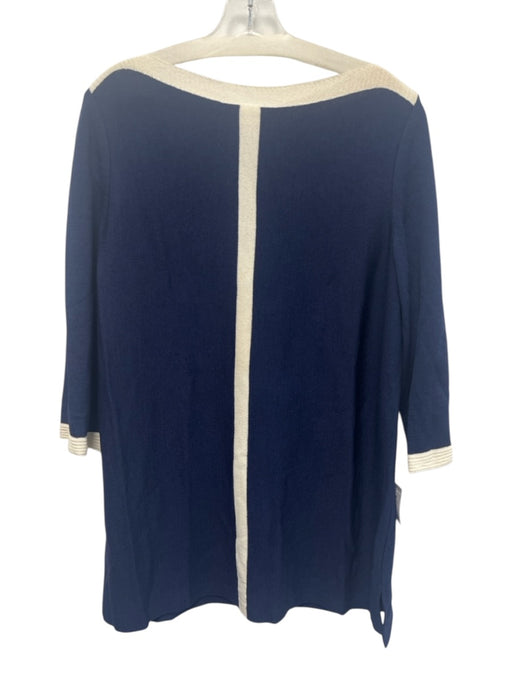 St John Sport Size L Navy Blue & White Wool & Rayon 3/4 Sleeve Contrast Trim Top Navy Blue & White / L