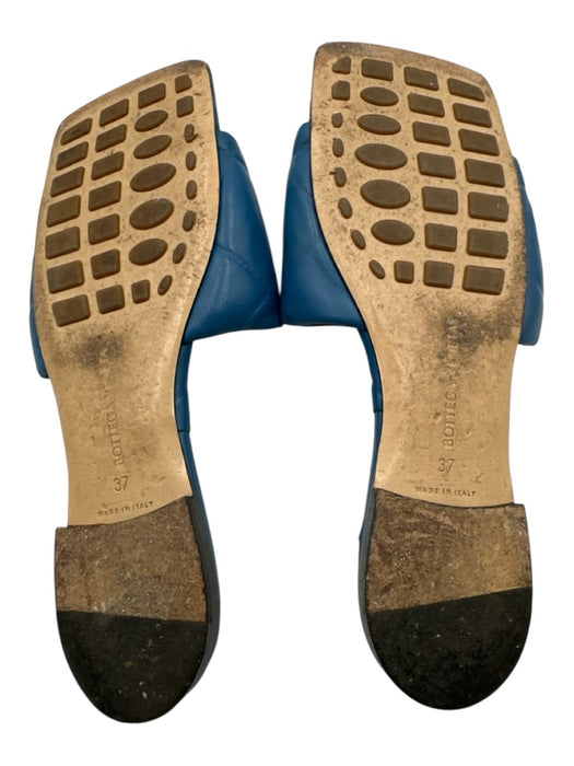 Bottega Veneta Shoe Size 37 Blue Leather Upper Quilted Embossed Slide Sandals Blue / 37