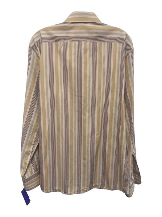 Gucci Size 16 Pink & Yellow Cotton Striped Button Up Men's Long Sleeve Top Pink & Yellow / 16