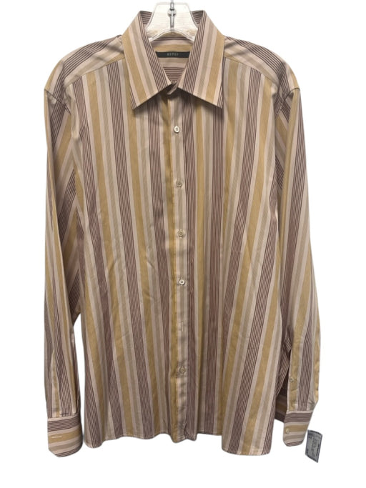 Gucci Size 16 Pink & Yellow Cotton Striped Button Up Men's Long Sleeve Top Pink & Yellow / 16