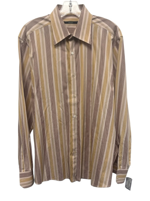 Gucci Size 16 Pink & Yellow Cotton Striped Button Up Men's Long Sleeve Top Pink & Yellow / 16