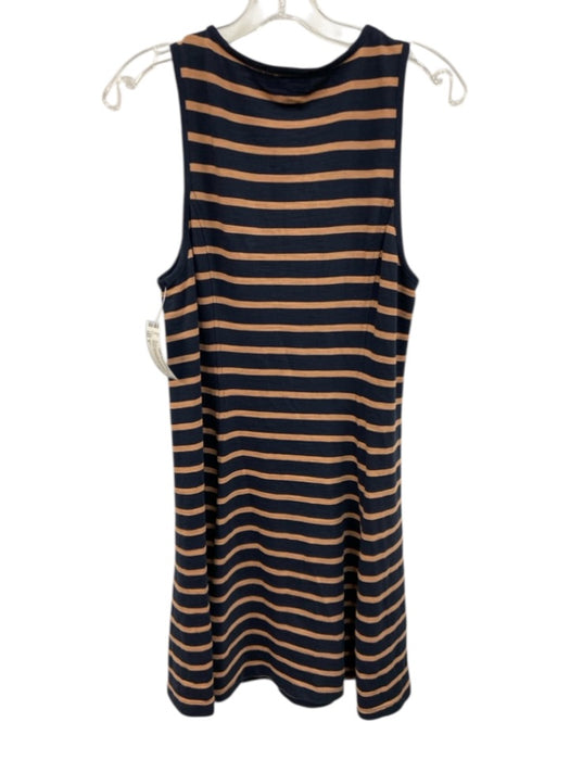 Nation Size S Navy & Brown Cotton Sleeveless Striped Gold Buttons Mini Dress Navy & Brown / S