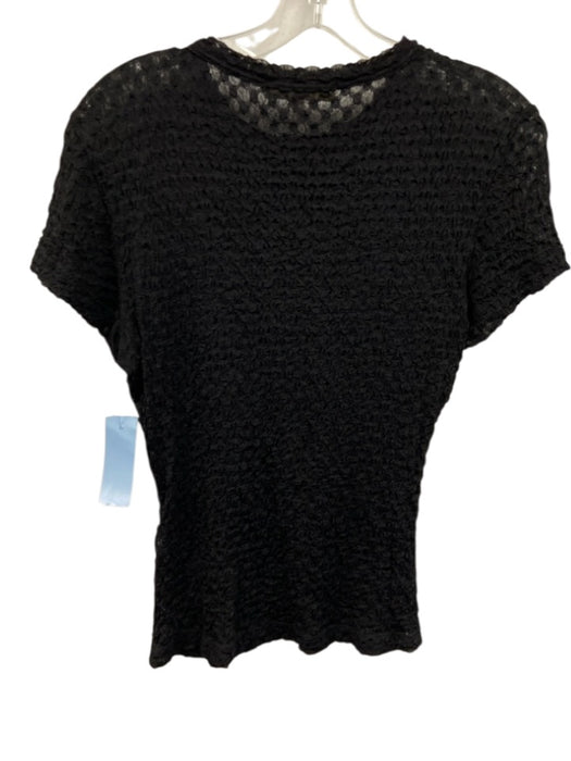 Frame Size M Black Polyamide Short Sleeve Textured Semi Sheer Crew Neck Top Black / M