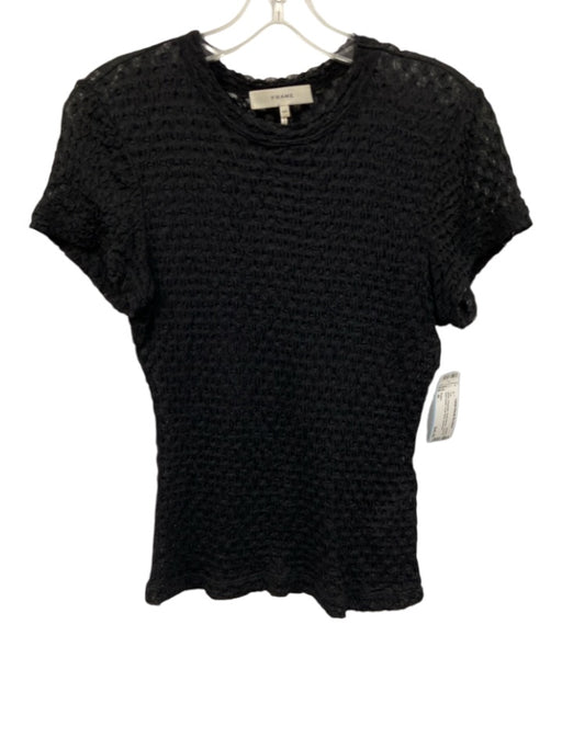 Frame Size M Black Polyamide Short Sleeve Textured Semi Sheer Crew Neck Top Black / M