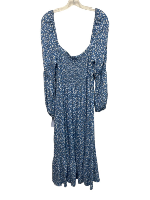 Reformation Size 20 Blue & White Viscose Blend Long Balloon Sleeve Floral Dress Blue & White / 20
