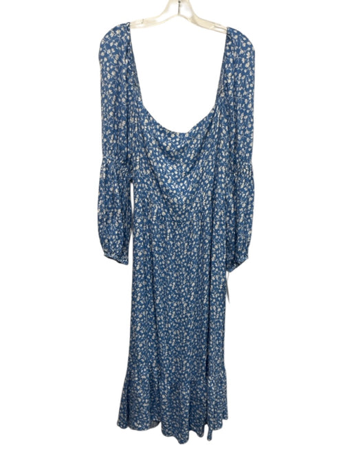 Reformation Size 20 Blue & White Viscose Blend Long Balloon Sleeve Floral Dress Blue & White / 20
