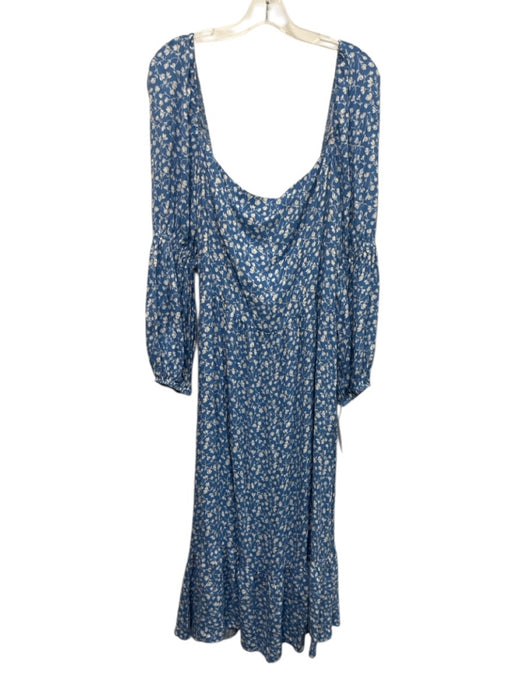 Reformation Size 20 Blue & White Viscose Blend Long Balloon Sleeve Floral Dress Blue & White / 20